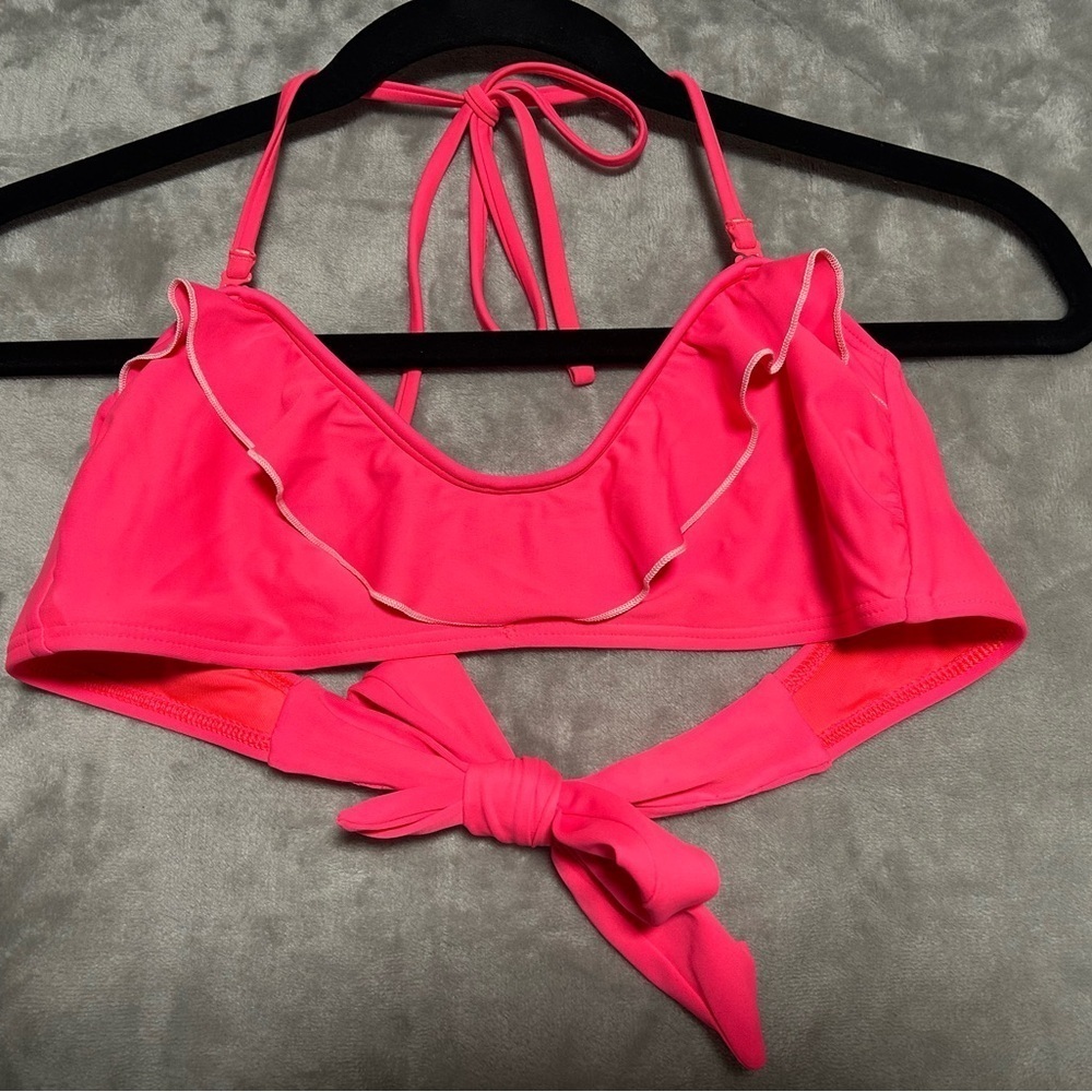 Aerie Halter Bikini Top Women’s Medium Pink Ruffle Stretch Adjustable